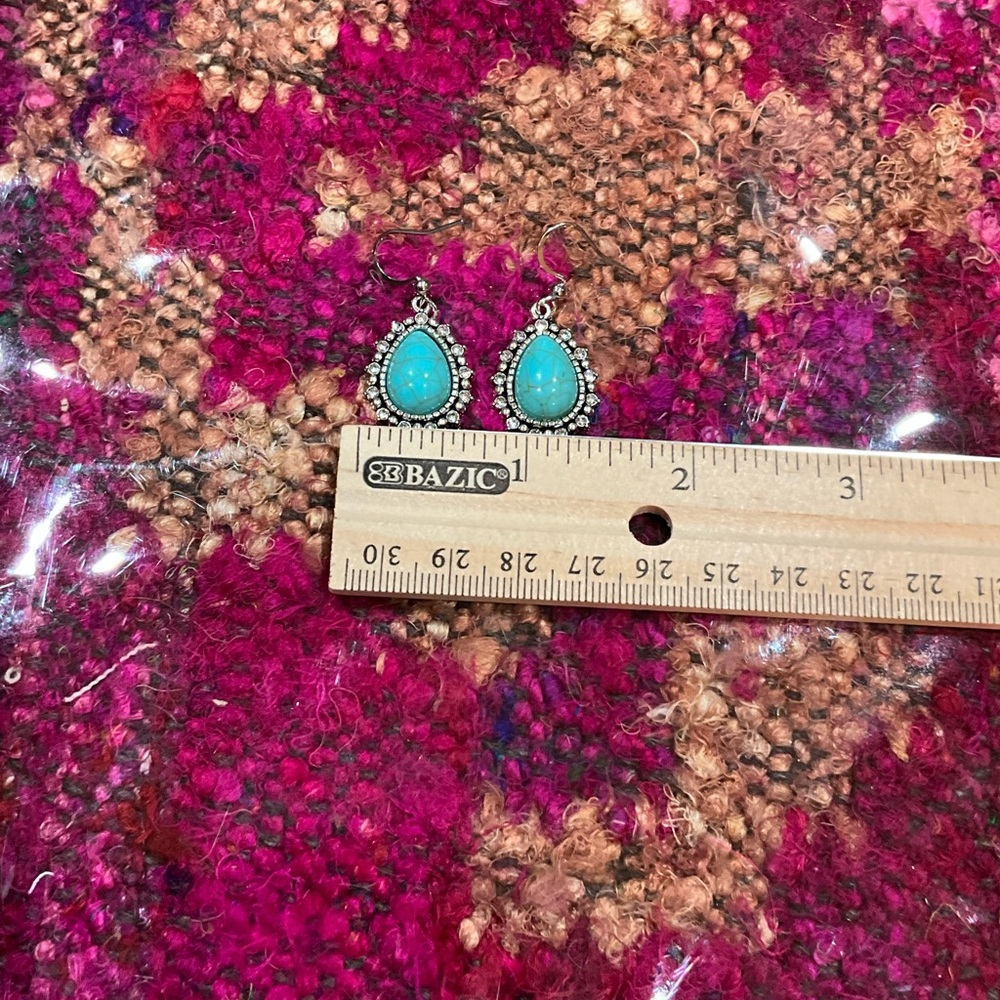 Elegant Turquoise Teardrop Earrings with Silver Accents - Picture 7 of 7